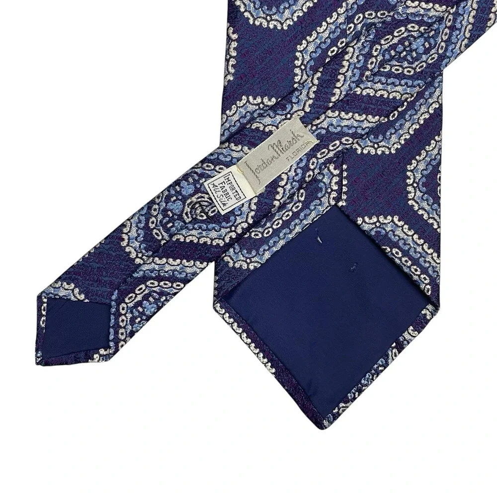 Polo Ralph Lauren Men's Vtg Wide Tie Blue Geometric Jacquard Silk 4 3/8